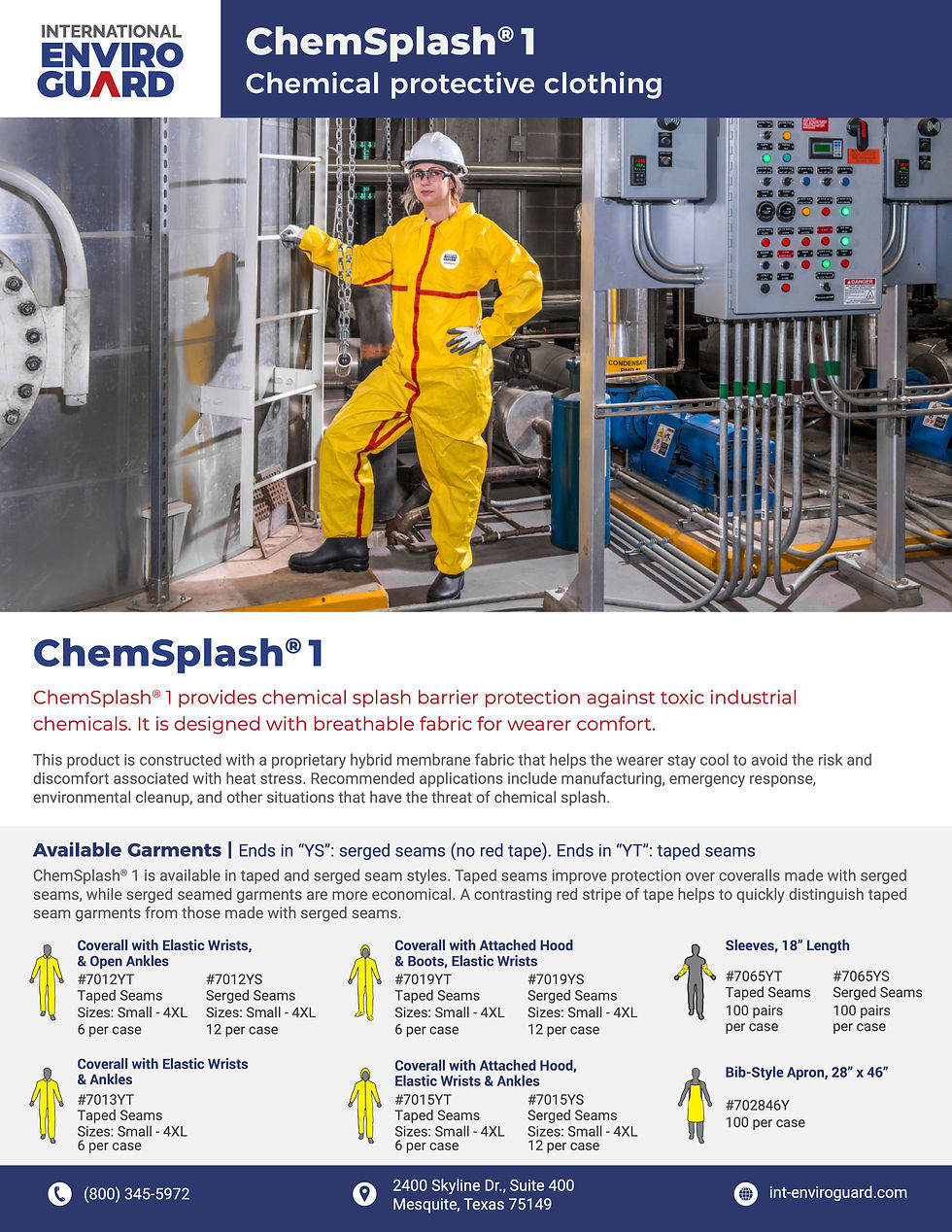Thumbnail: ChemSplash® 1 Coverall with Attached Hood & Boot, Elastic Wrist, Serged Seams