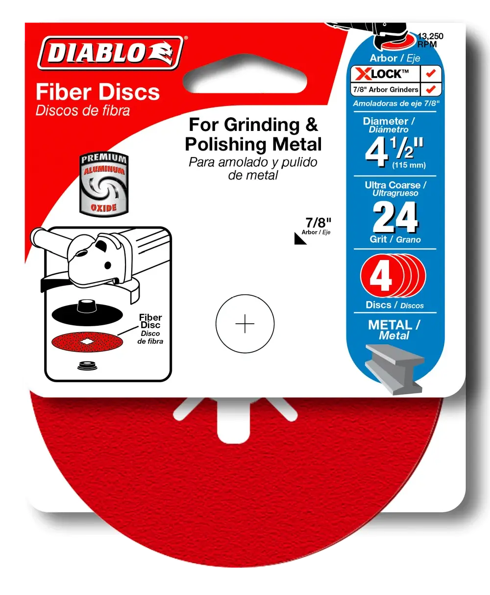 Diablo 4-1/2" 24-Grit Fiber Discs for Metal (4-pk)
