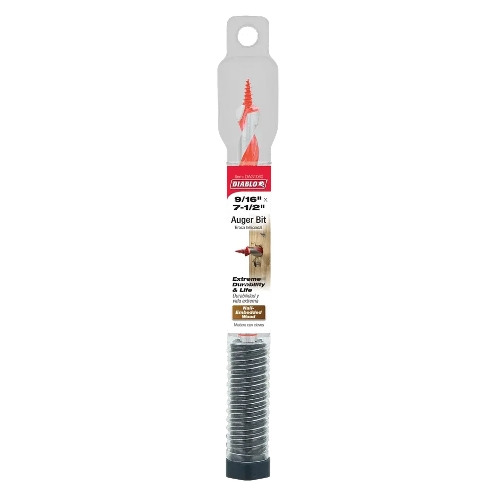9/16" x 7-1/2" Auger Bit for Wood & Nail-Embedded Wood