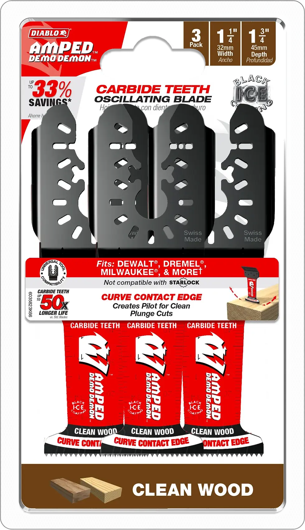 Thumbnail: Diablo 1-1/4” AMPED™ Demo Demon™ Universal Fit Carbide Teeth Oscillating Blade
