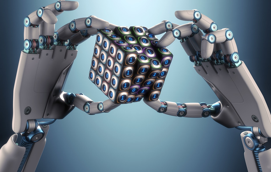 Robot Hands Holding Cube