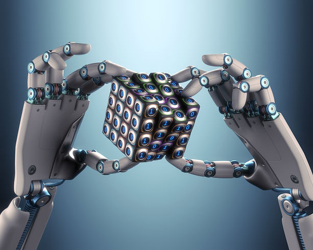 Robot Hands Holding Cube