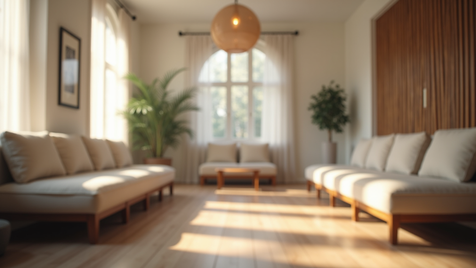 Eye-level view of a serene therapy room with comfortable seating