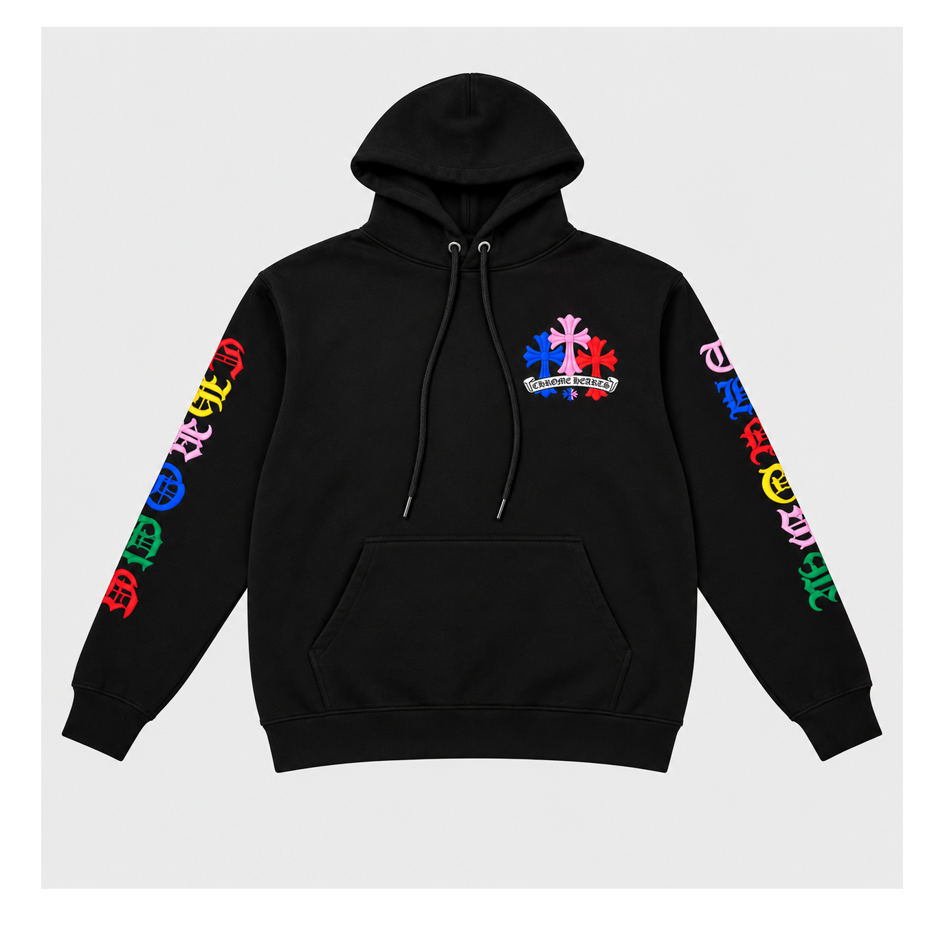 BLACK COLORFUL CROSS HOODIE