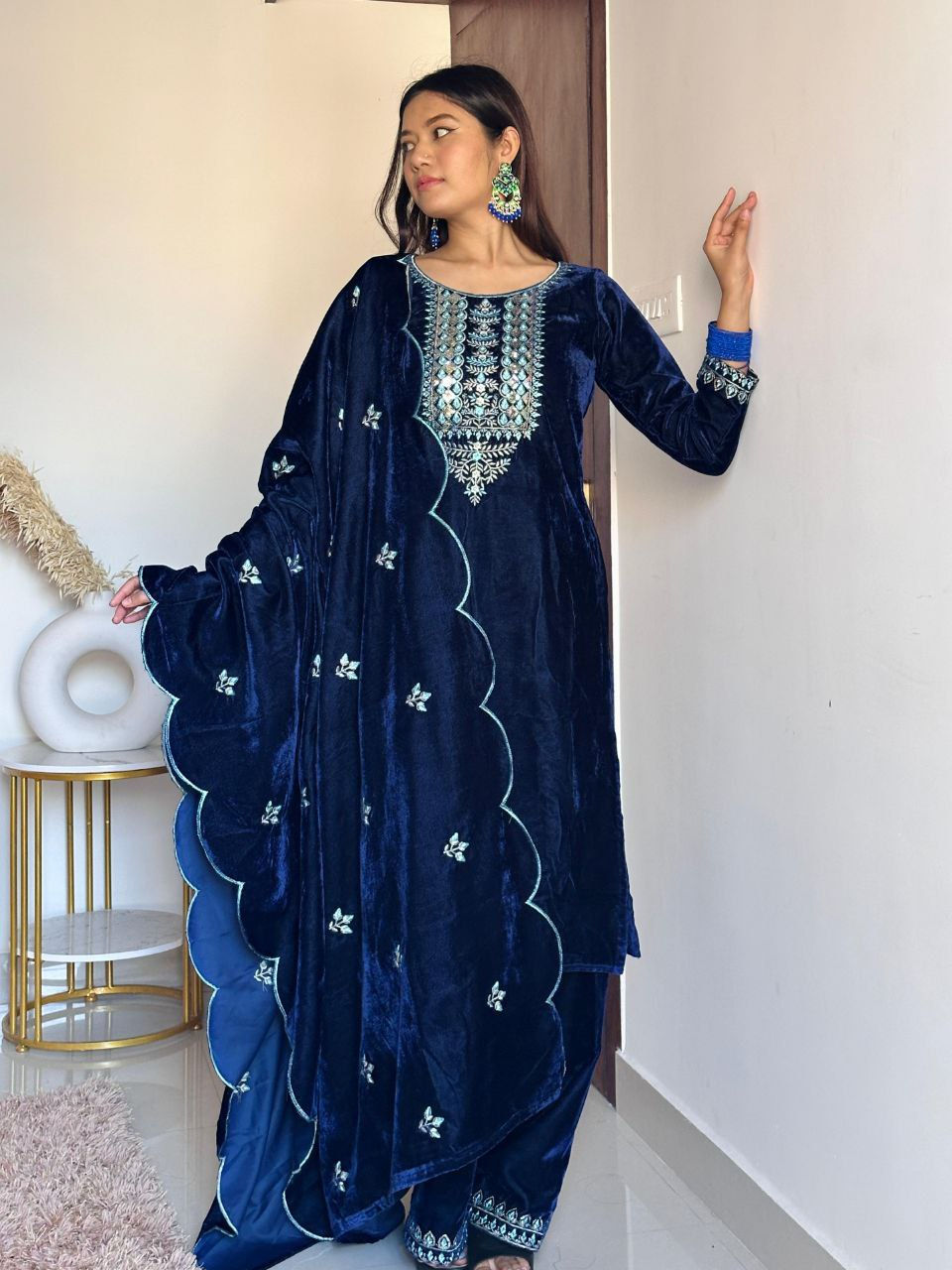 Thumbnail: Amazing Navy Blue Colour Thread With Heavy Sequence Work Party Wear Kurta Set