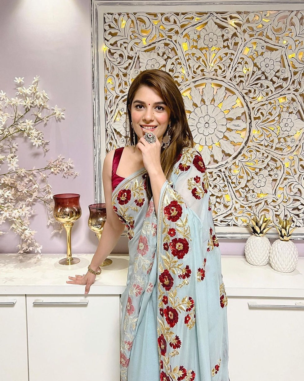 Thumbnail: Stylish Party Waer Light Blue Colour Sequence Work Slub Silk Womens Saree