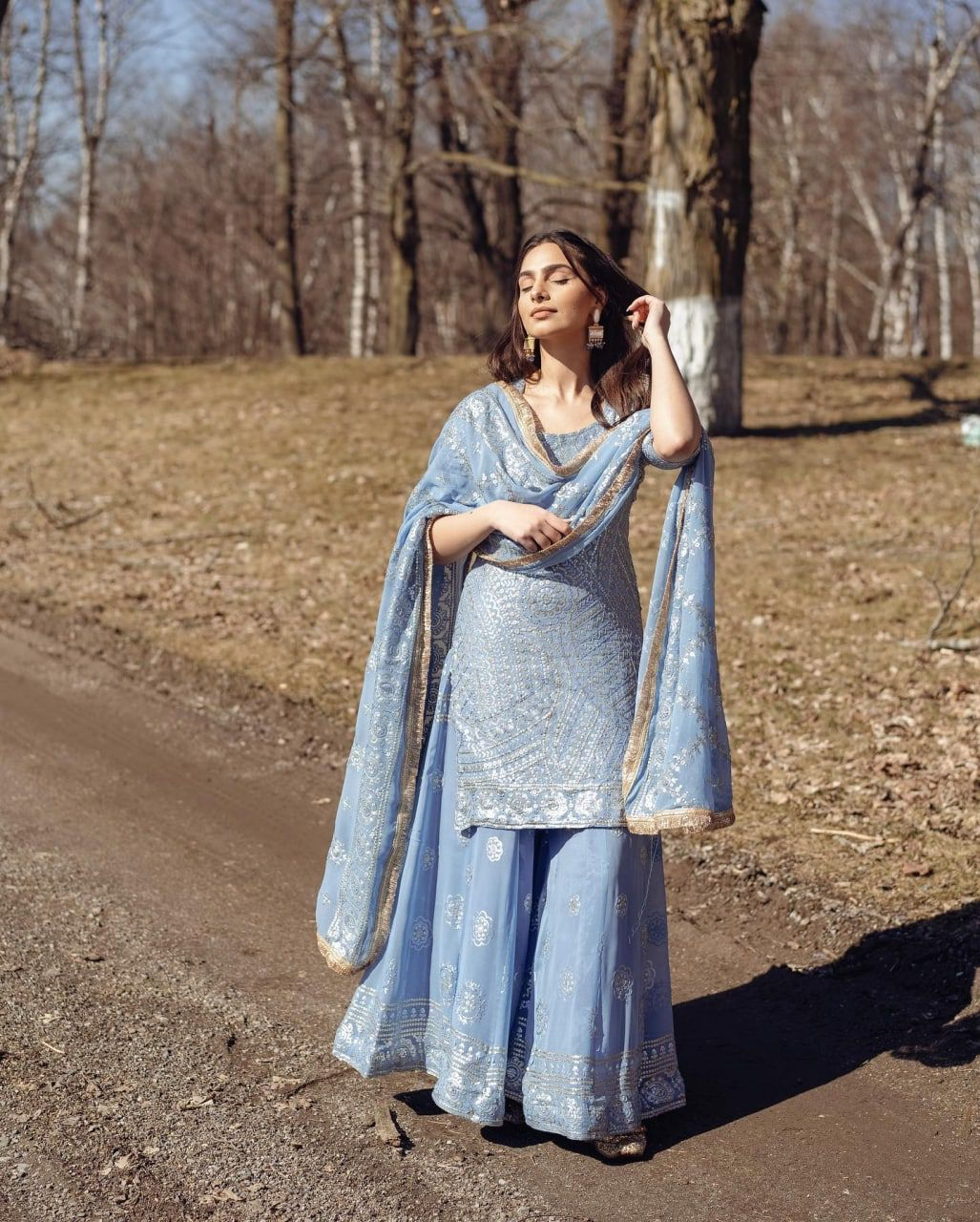 Ravishing Party Wear Embroidery Work Sharara Suit