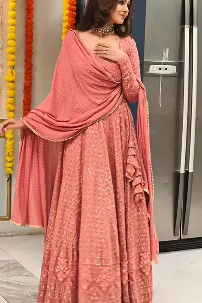 Thumbnail: Attrective Peach Heavy Embroidery Work Lehengha Choli