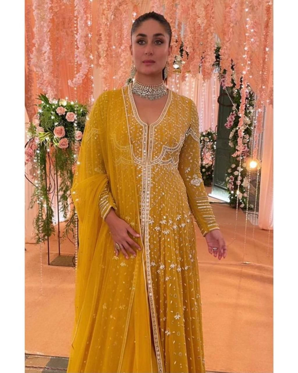 Kareena Kapoor Function Wear Yellow Sequins Work Embroidery work Anarkali Suit