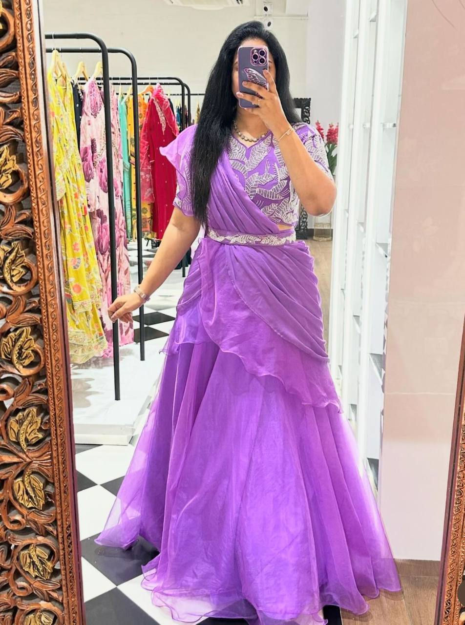 Purple Colour Embroidered Sequience Work Party Wear Lehenga