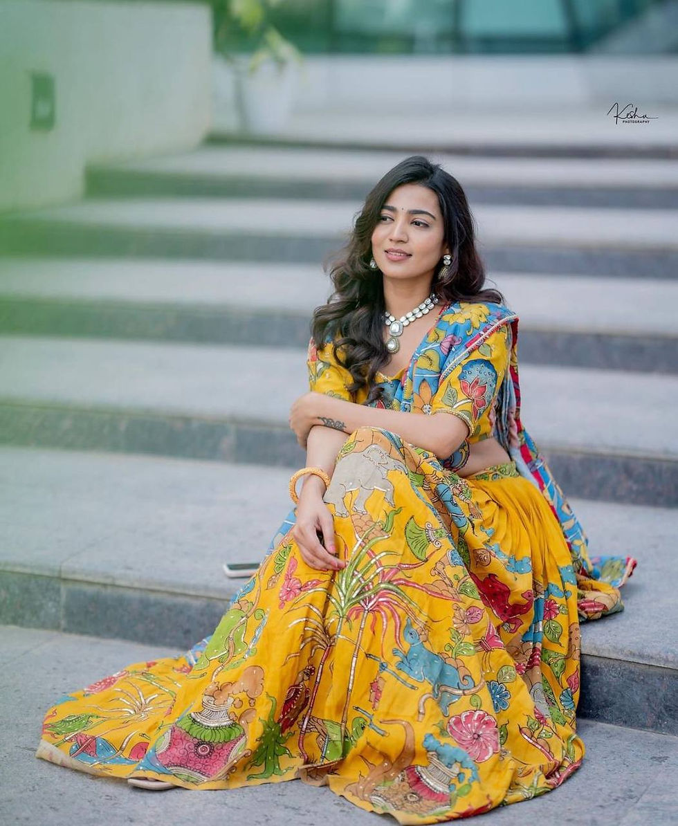 Thumbnail: Mustered Yellow Colour Kalamkari Print Haldi Spacial Lehenga Choli