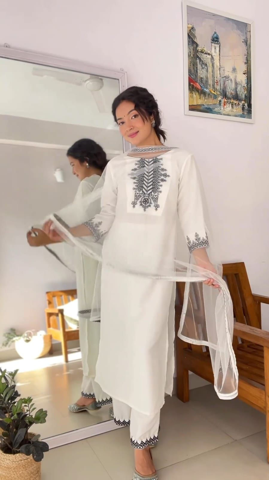 Thumbnail: White Colour Reyon Cotoon Party Wear Salwar Suit