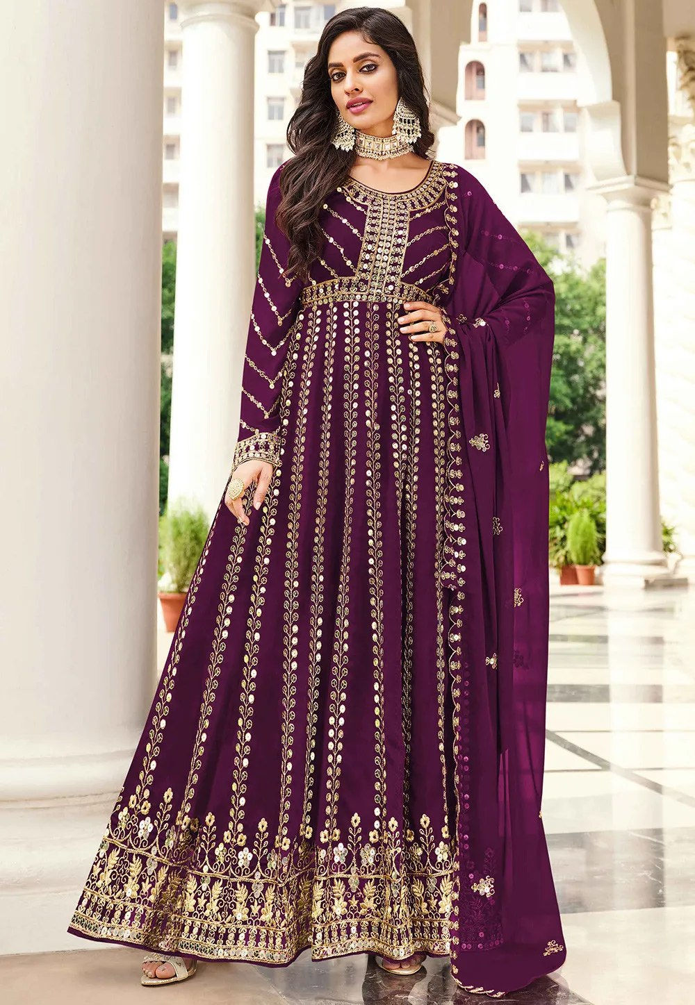 Purple Colour Georgette Sequence Work Partywear Wown