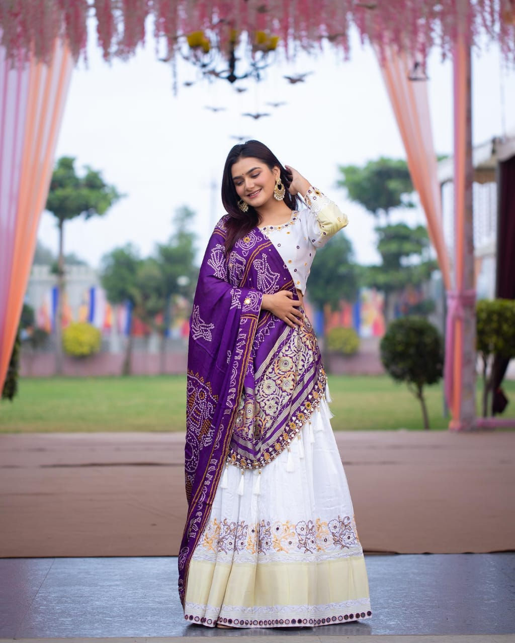 White And Purple Colour Heavy Butter Silk With Digital Printed Lehenga Choli