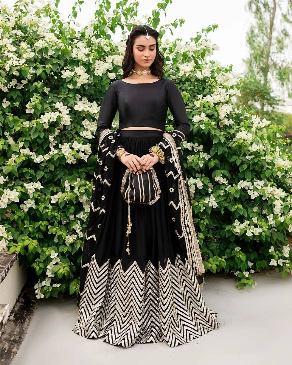 Thumbnail: Designer Black Colour Georgette With Sequence Work Lehenga Choli