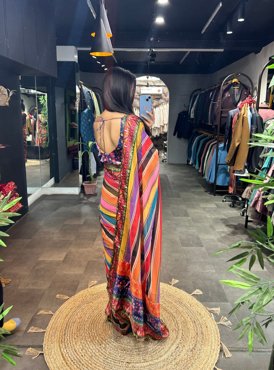 Thumbnail: Multi Colour Georgette With Sequence Work Party Wear Saree