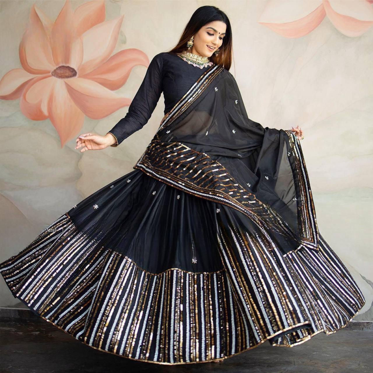 Impresive Function Wear Black Hand Embroidered Work Lehenga Choli Set