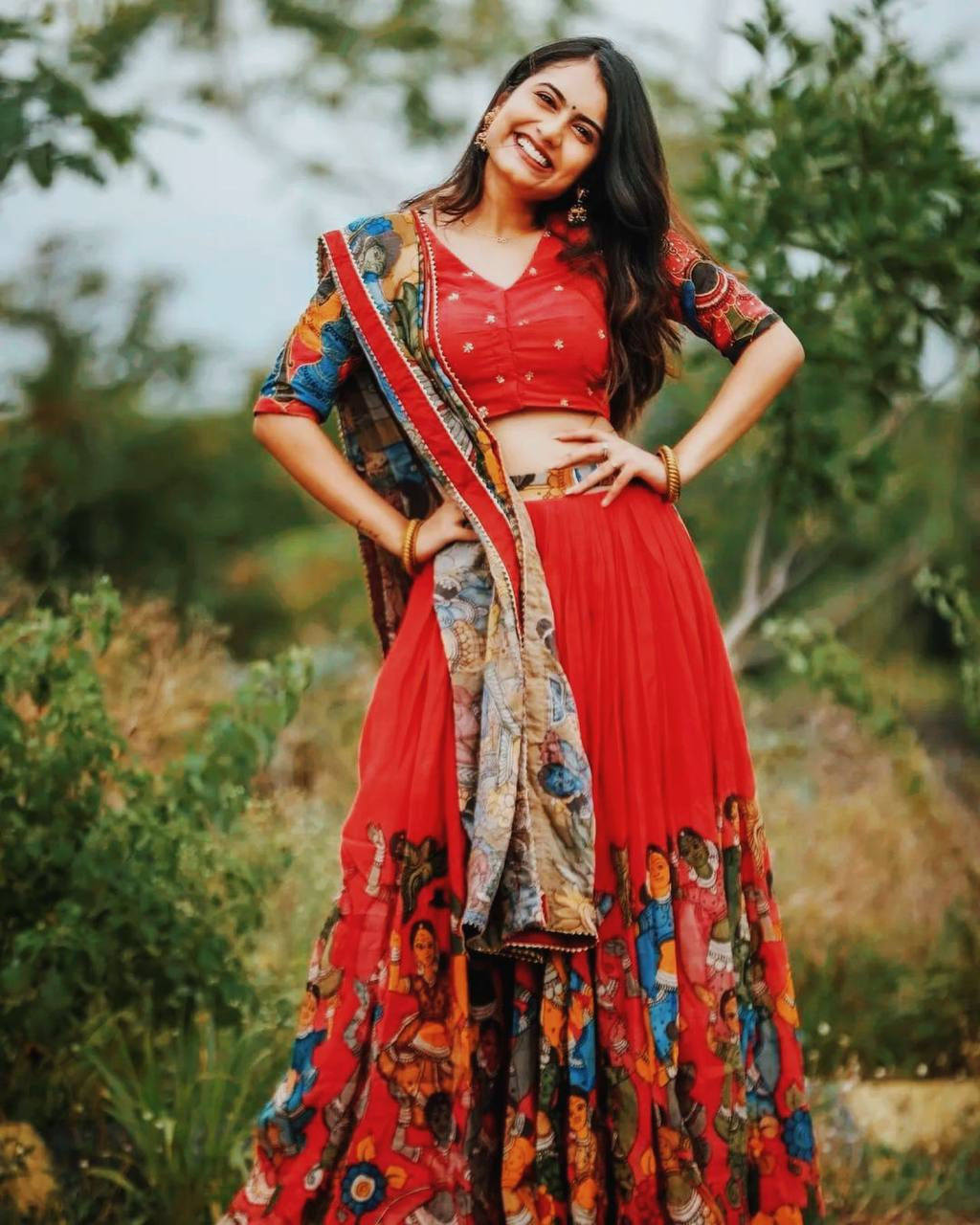 Red Colour Kalamkari Print Lehenga Choli