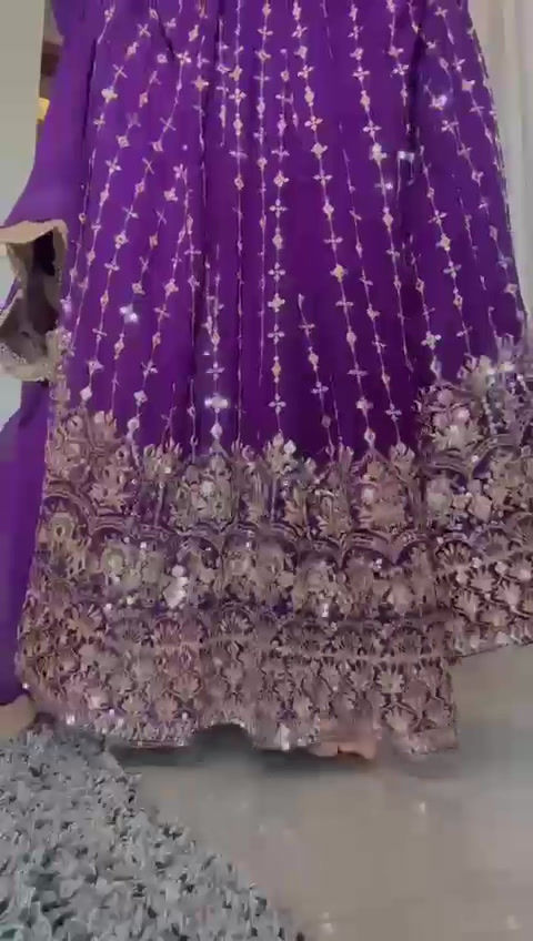 Thumbnail: Designer Purple Color Georgette Fabric Party Wear Anarkali Suit