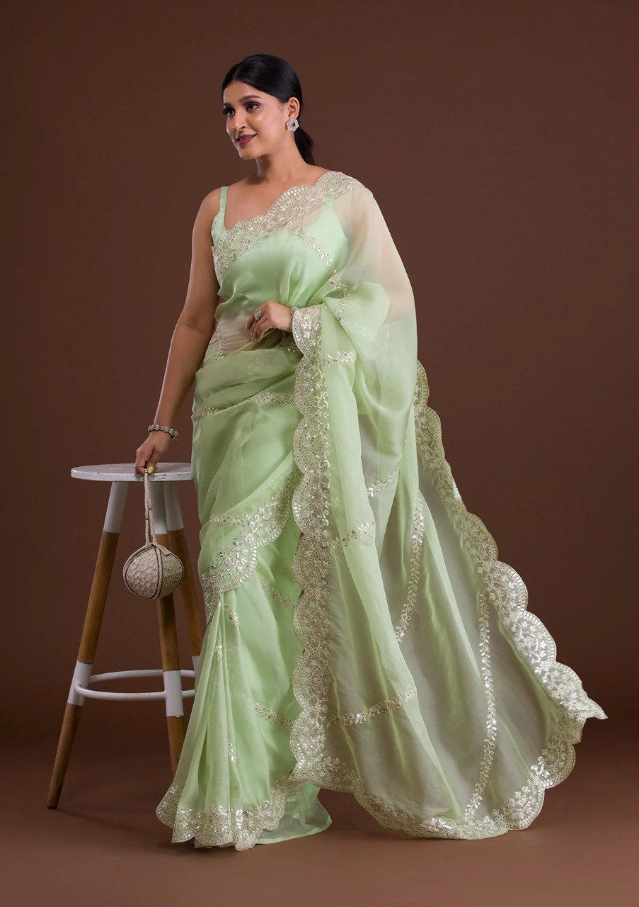 Thumbnail: Green Organza Saree With Embroidery Work