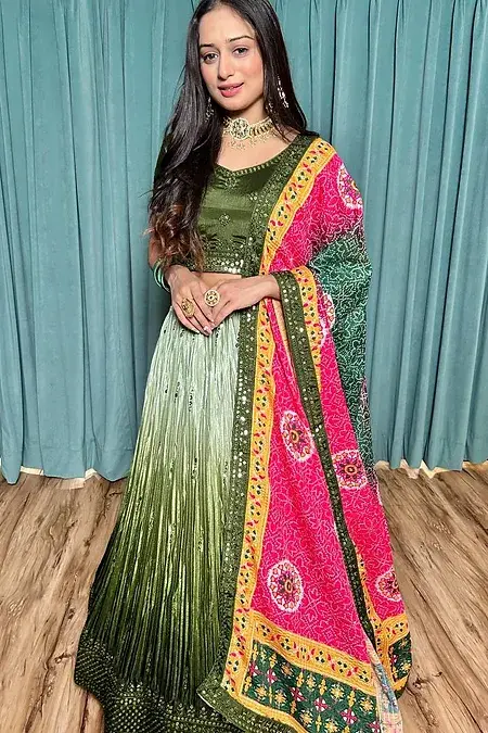Party Wear Georgette Ruffle Mehndi ColourLehenga Choli