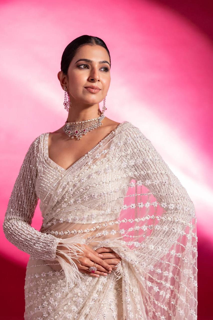 White Colour Naylone Butterfly Net Sequince Work Party Wear Saree