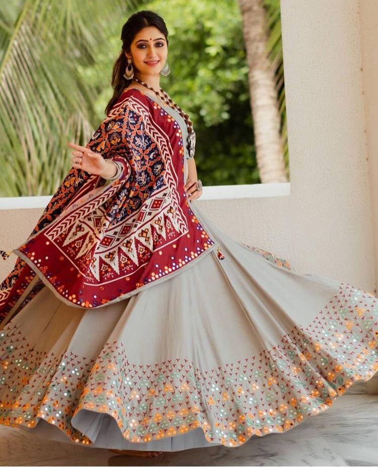 Amazing White Colour Heavy Butter Silk Real Mirror Hand Work Lehenga Choli