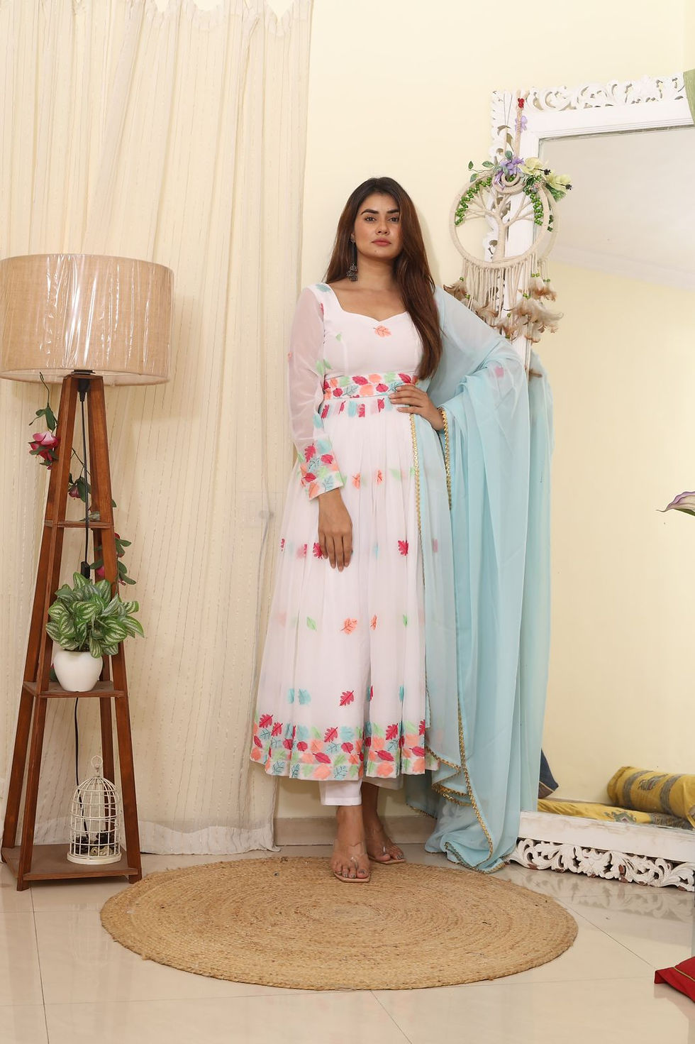 Off White Colour Georgette Anarkali Salwar Suit