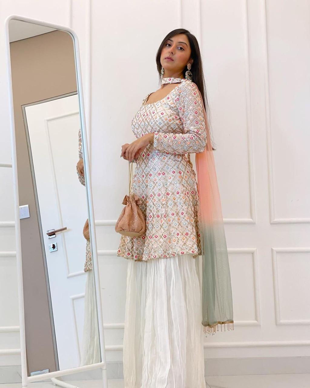 Classic Designer White Colour Top and Palazzo