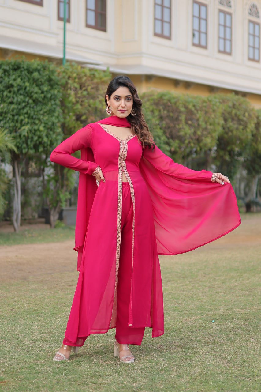 Thumbnail: Beautiful Pink Colour Top Bottam And Dupatta in Embroidered Work