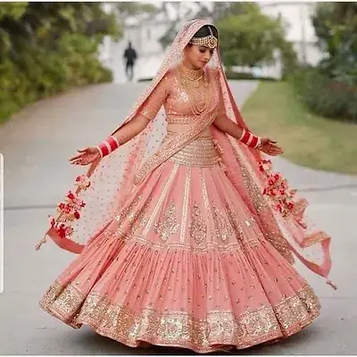 Heavy New Peach Sequin Work Lehenga