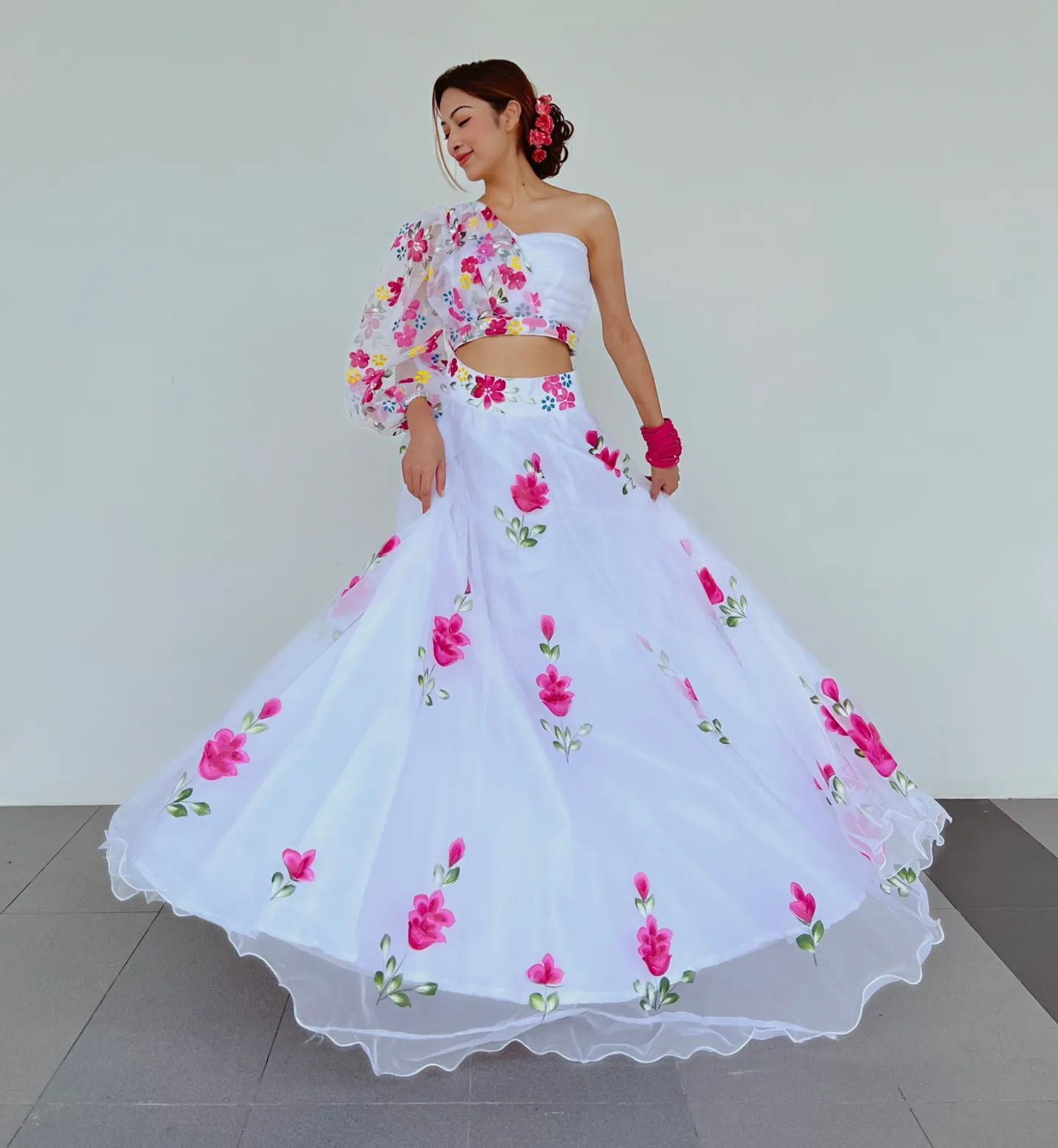 White And Pink Digital Printed Function Wear Lehenga Choli