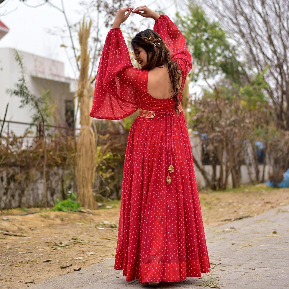 Thumbnail: Good Looking Party Wear Red Georgette Gown Dress
