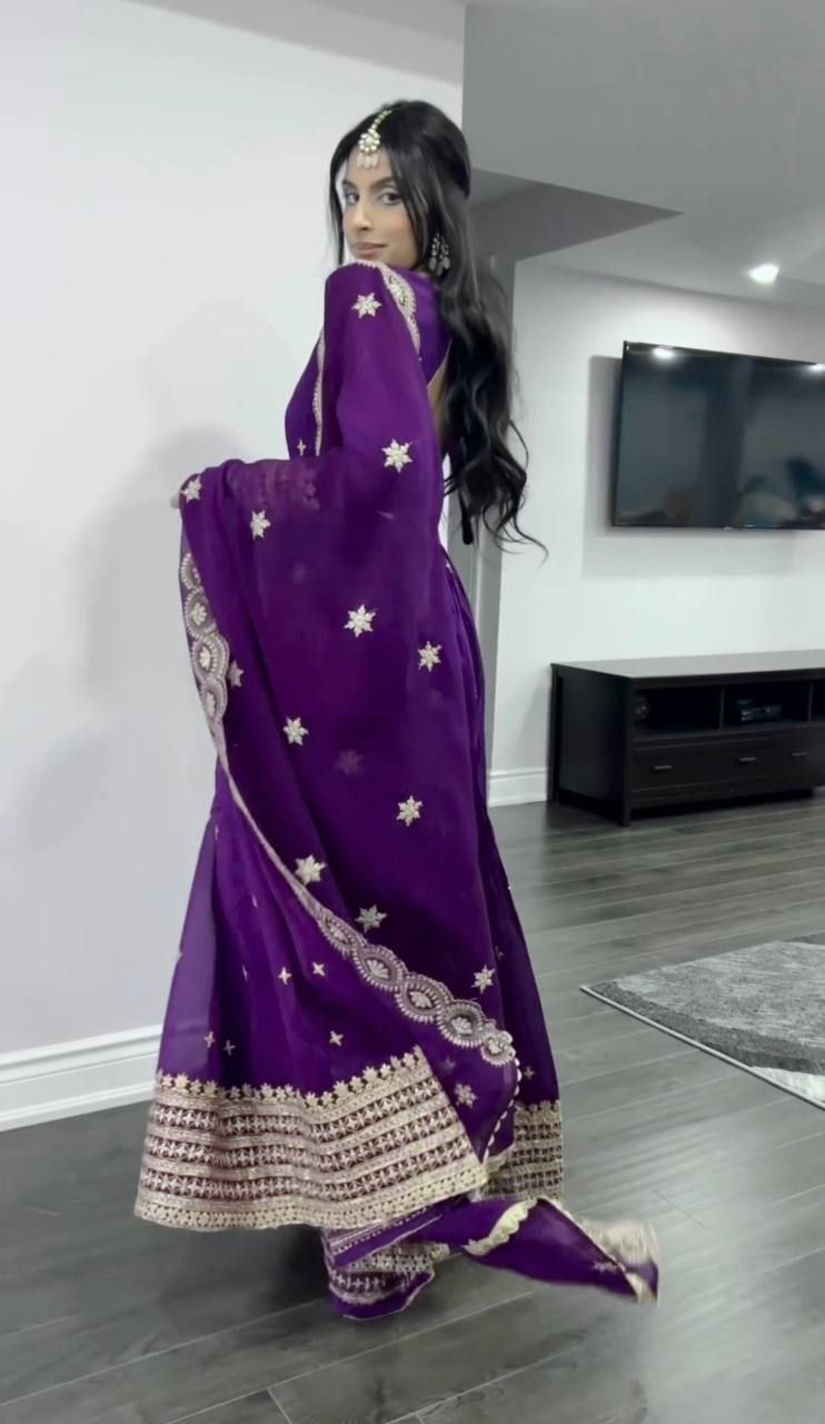 Thumbnail: Designer Purple Colour Heavy Sequence Embroidery Work Anarkali Gown