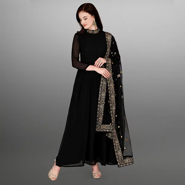 Admiring Georgette Black Color Anarkali Dress
