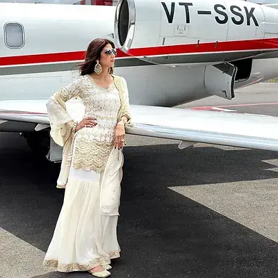Thumbnail: New Party Wear White Color Georgette Fancy Embroidery Work Sharara Suit