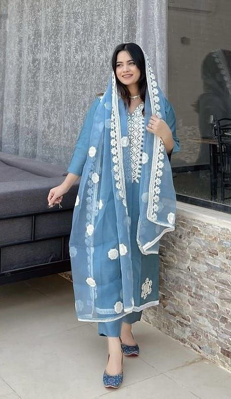 Thumbnail: Light Blue Colour Kurti With Pant in Maska Silk