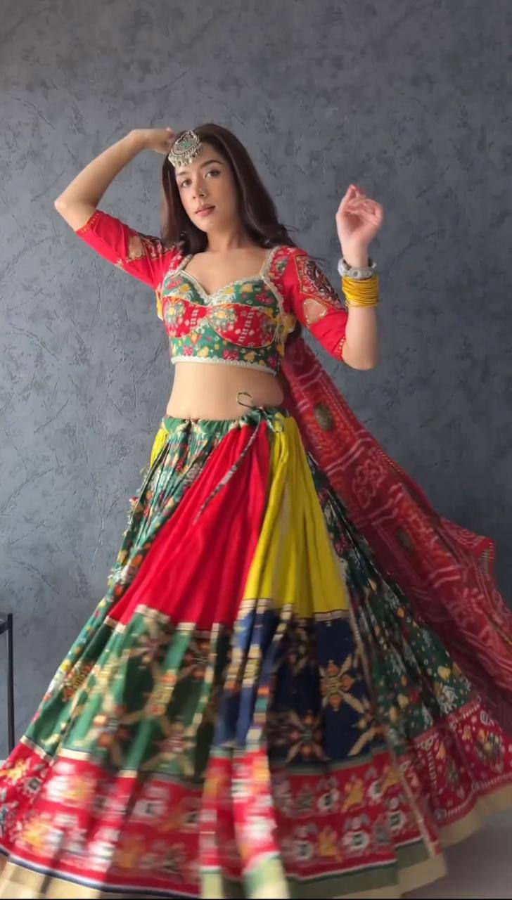 Thumbnail: Navratri Special Multi Color Print Garba Lehenga Choli