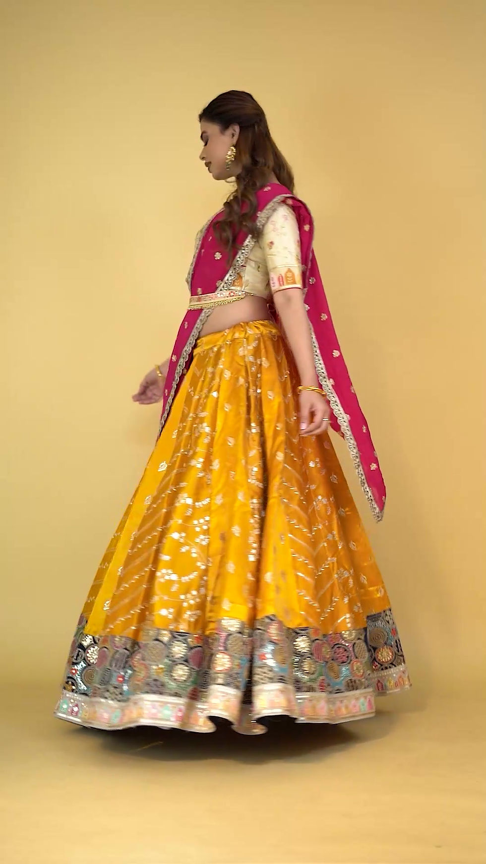 Thumbnail: Mustard Yellow Colour Zari Embroidery Work Lehenga Choli For Fastivals