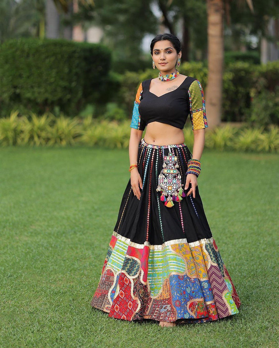 Thumbnail: Black Colour Designer Digital Printed and Embroidery Work Lehenga Choli