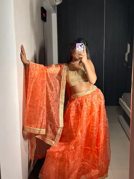 Thumbnail: Charming Wedding Wear Designer Orange Colour Lehenga Choli