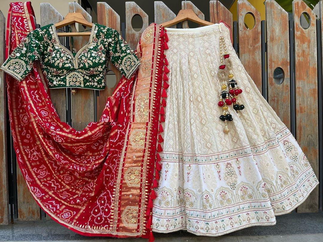 Bridal Wear Good Looking White Indian Lehenga Choli