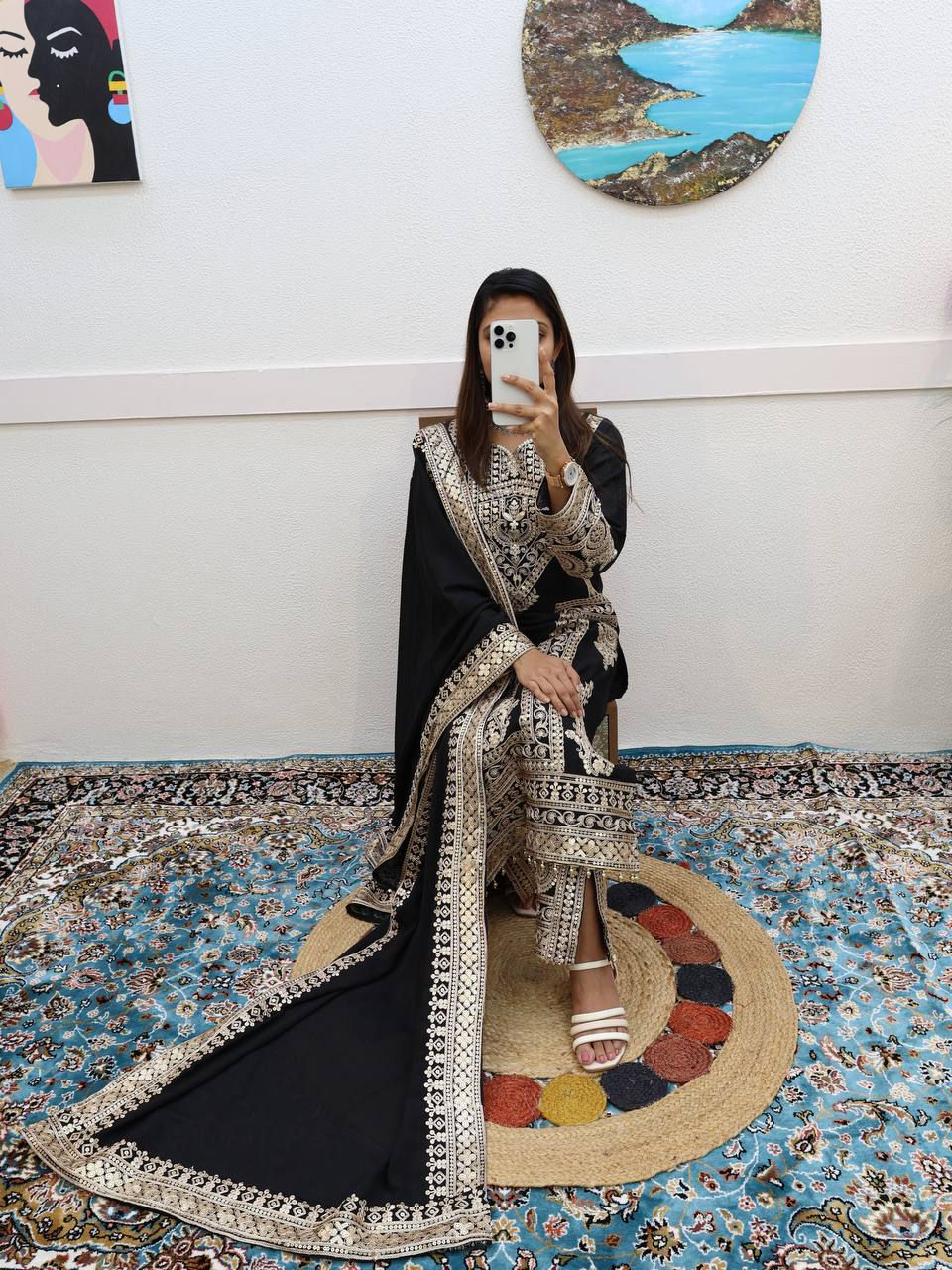 Thumbnail: Black Colour Fox Georgette Sequince Embroidery Work Salwar Khameez