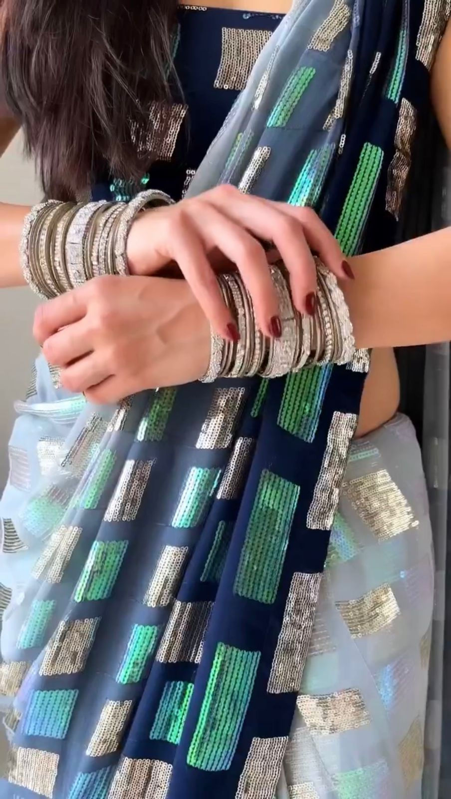 Thumbnail: Running Wear Classic Blue Georgette Saree with Blouse