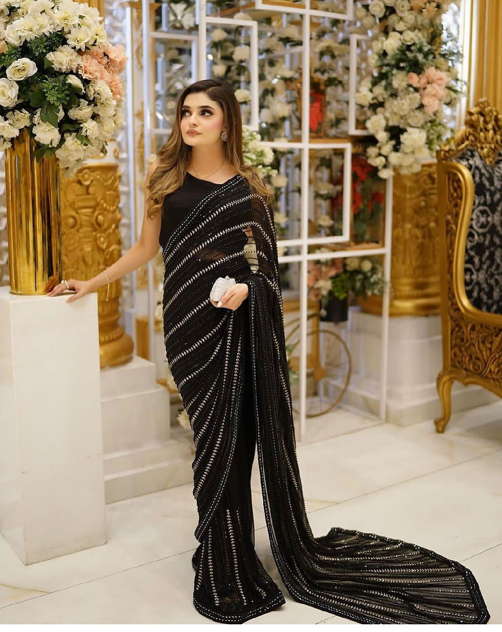 Thumbnail: Black Georgette Sequence Work Designer Saree