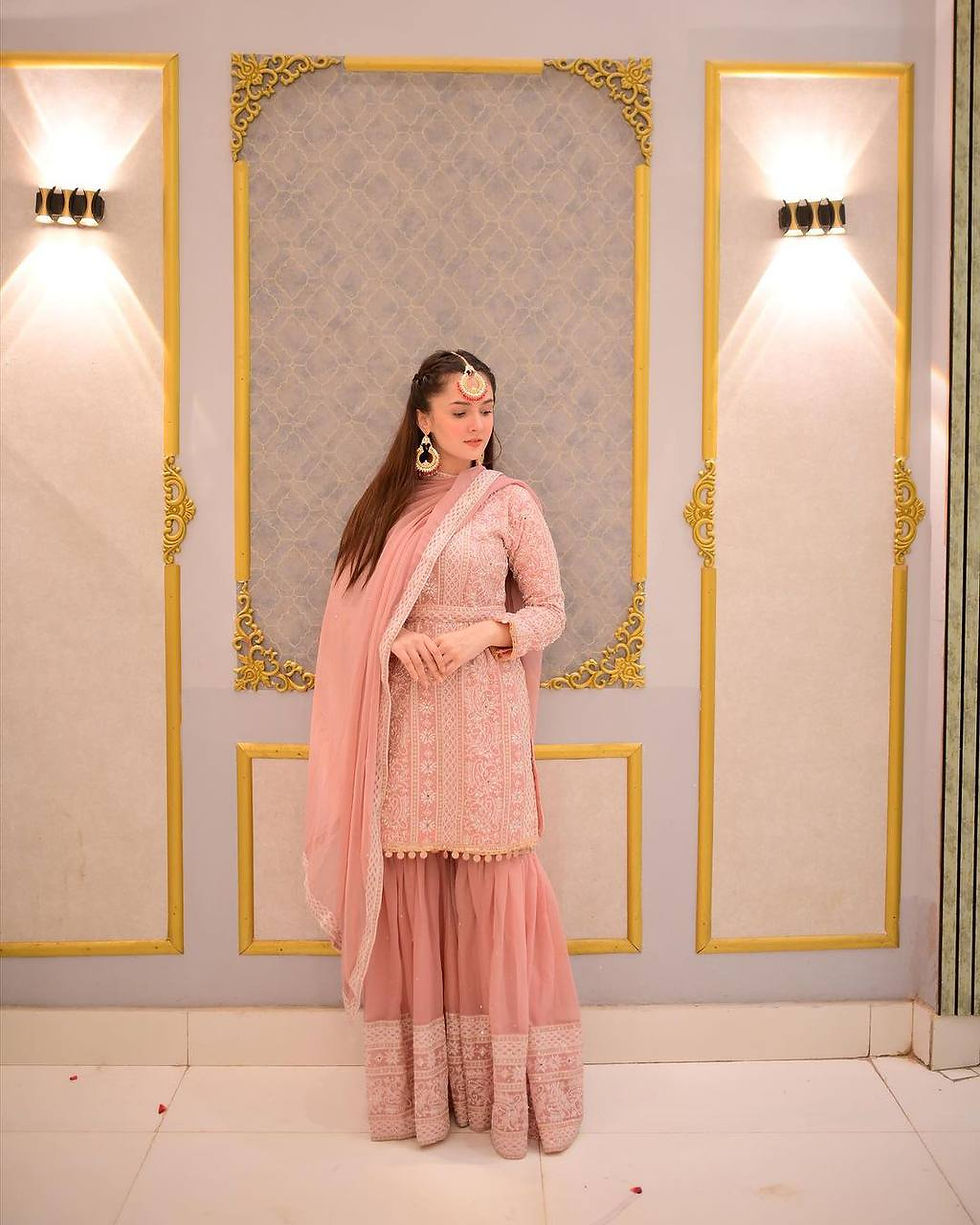 Thumbnail: Baby Pink Colour Heavy Faux Georgette With Embroidery Sequence Work Sharara Suit