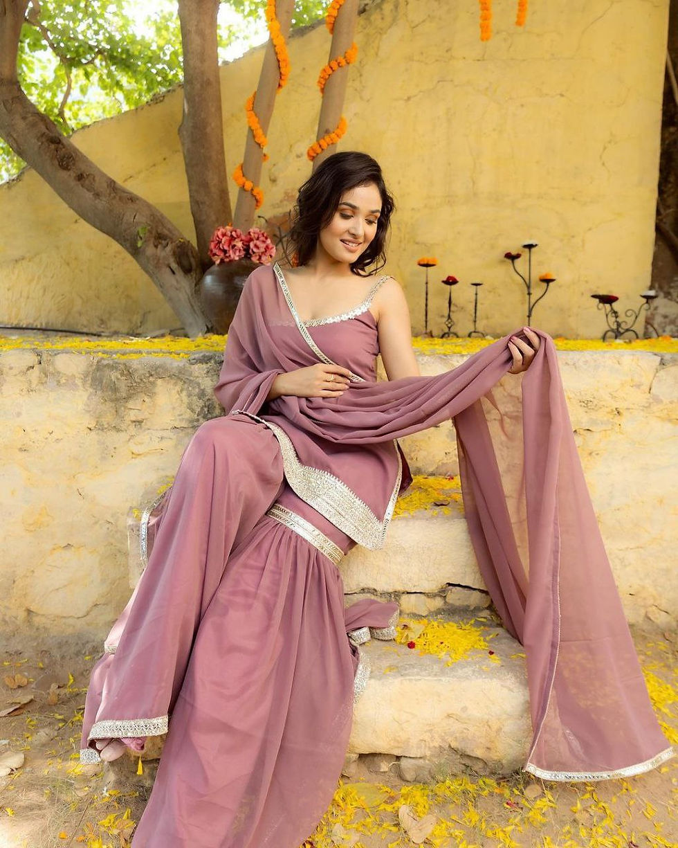 Thumbnail: Beautiful Light Purple Colour Faux Georgette�Designer Party Wear Sharara suit