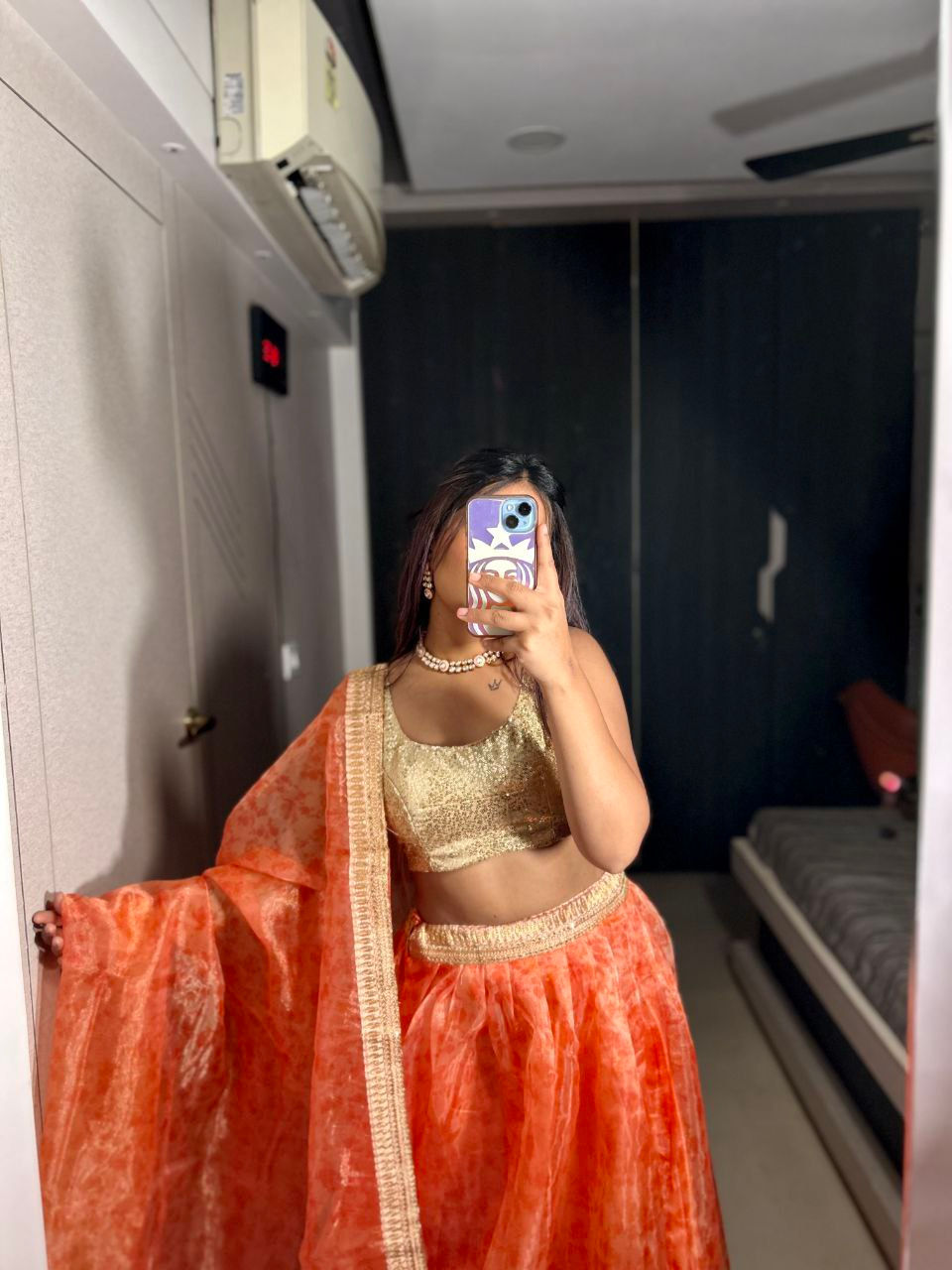 Thumbnail: Orange Colour Heavy Organza Silk With Digital Printed Lehenga Choli