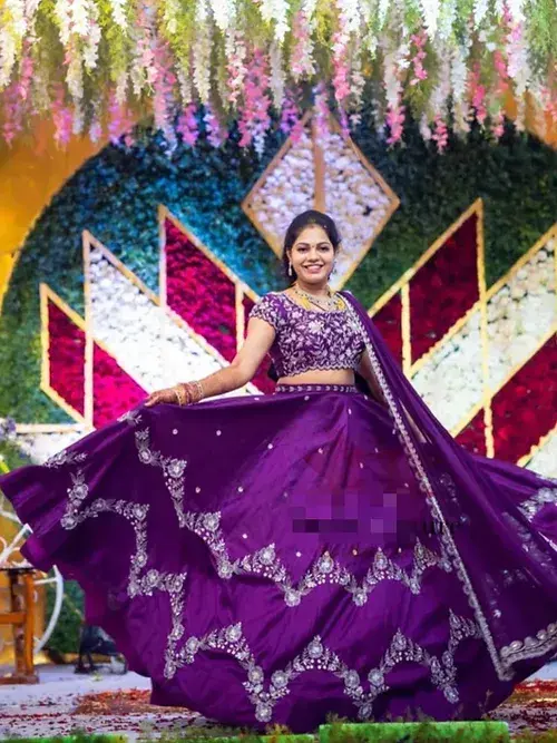 Super Looking Purple Colour Embroidery Work Lehenga Choli