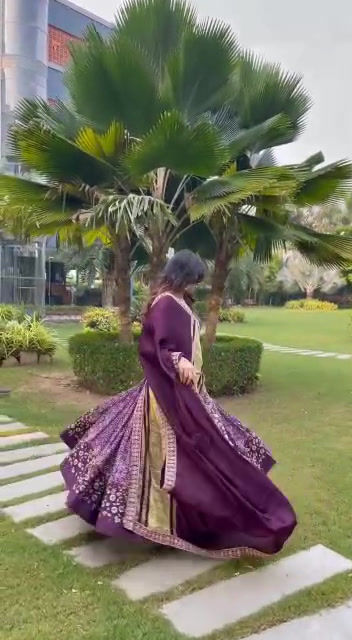 Thumbnail: Purple Color Butter Silk Digital Printed Navratri Lehenga Choli